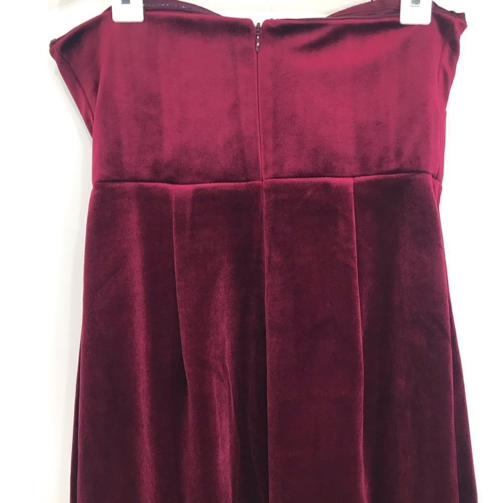 Express Wine Red Strapless Sweetheart Velour Holiday Pencil Dress - Picture 10 of 16